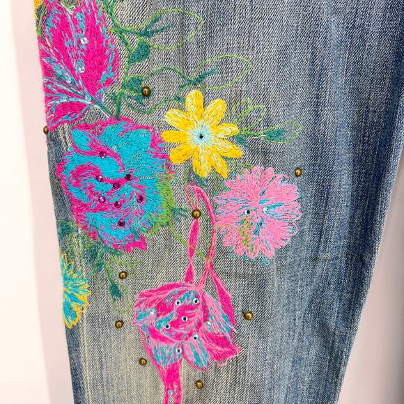 ALLEN B. by Allen Schwartz Floral Embroidered Mod Jeans Size 29 - Picture 2 of 10